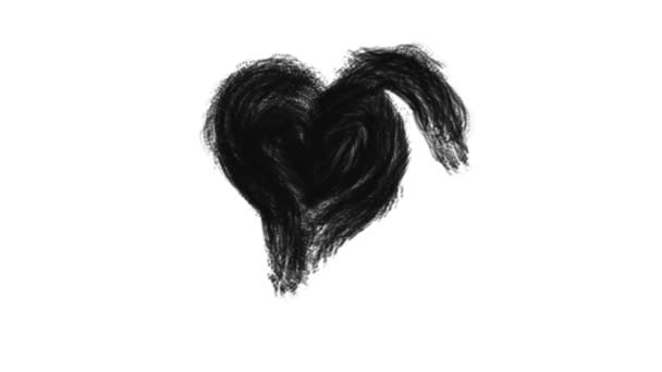 vzhled a zmizení černé hrubé uhlí ručně tažené srdce pro použití v přechody mezi st Valentýn nebo svatební video v překryvném režimu  - Záběry, video