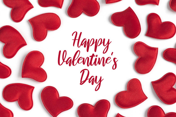 Round red hearts frame on the white isolation background. Happy Valentines Day card. - Zdjęcie, obraz
