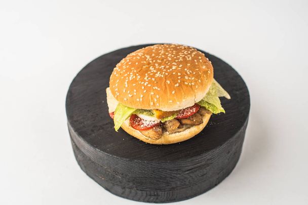 Burger. Hamburger close-up on white background  - Fotoğraf, Görsel