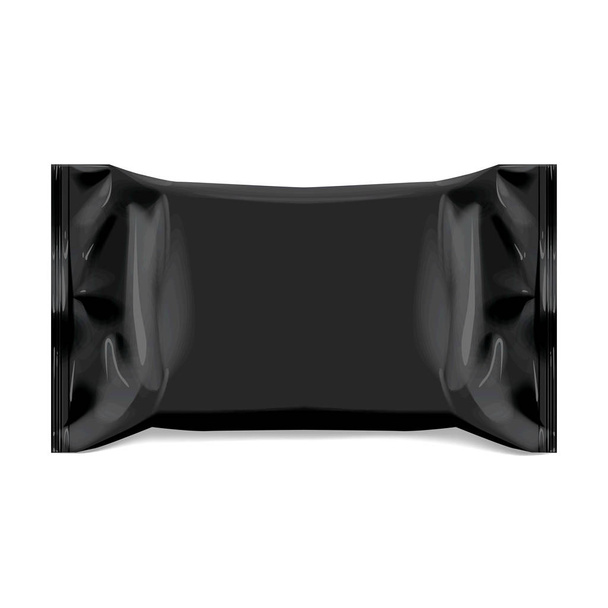 Realistic Black Blank template Packaging Foil for wet wipes. realistic foil package. Package for food. Template For Mock up Your Design. 3D illustration. Vector illustration - Vektör, Görsel