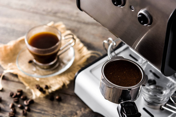 Preparing coffee with espresso coffee machine  - Photo, Image