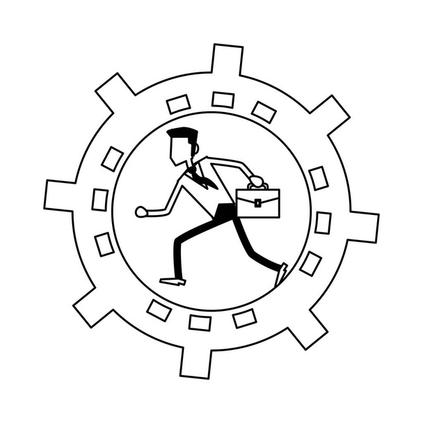businessman running inside gear black and white - Vector, Image