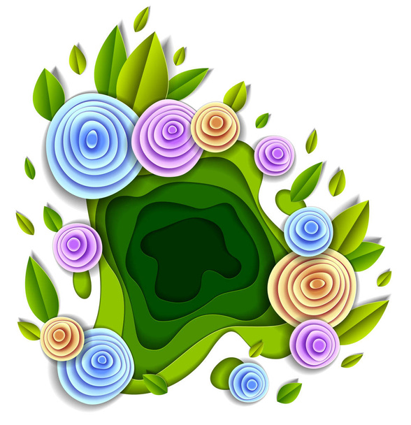 Design with flowers and leaves paper cut style - Vector, Imagen