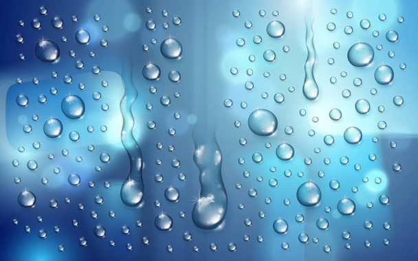 Νερό σταγόνες βροχής ή συμπύκνωση πάνω θολή φόντο  - Διάνυσμα, εικόνα