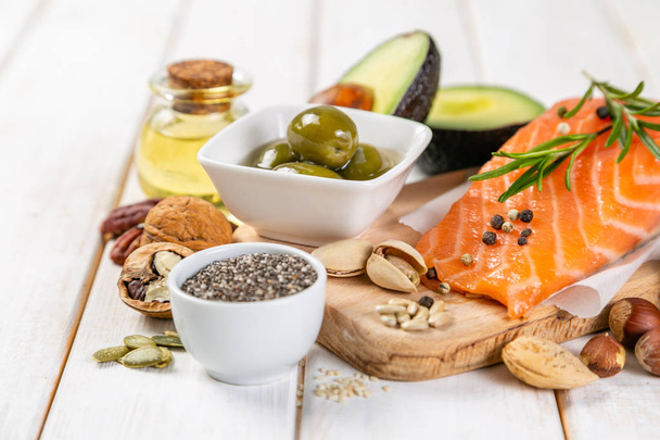 Selection of healthy unsaturated fats, omega 3 - Foto, Bild