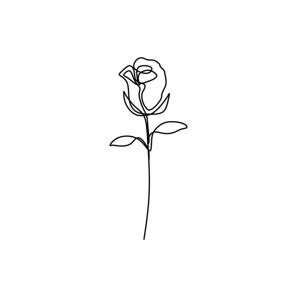 Flower continuous one line art drawing vector illustration. Awesome rose isolated on white background. - ベクター画像