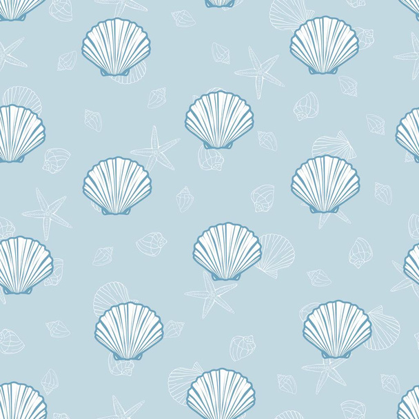Seashells pattern, vector, illustration. Marine background. - Vector, Image