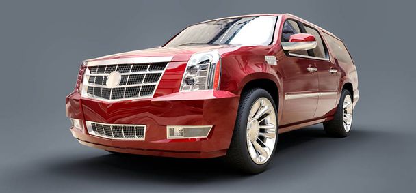 Big red premium SUV on a gray background. 3d rendering - Photo, Image