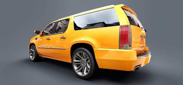 Grande SUV premium amarelo em um fundo cinza. Renderização 3d
 - Foto, Imagem