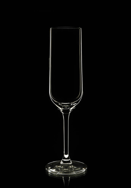 Empty glass champagne on black background.  - Foto, imagen