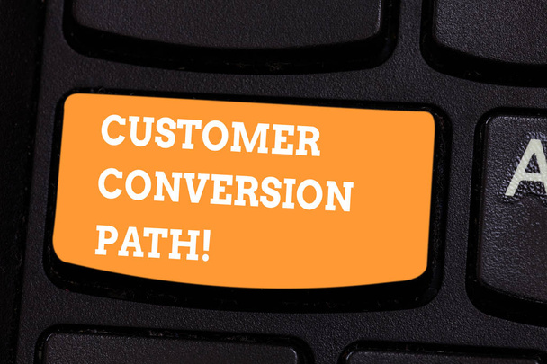 Conceptual hand writing showing Customer Conversion Path. Business photo text steps that user went through over the website Keyboard key Intention to create computer message idea. - Photo, Image