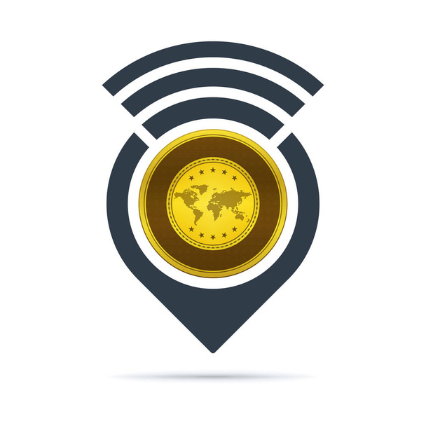 Gold - address pin icon with radio wave on white background. Currency icon design. - Vector, Image