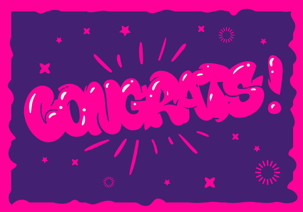 Congratulation Congrats Greeting Card Flyer Poster Hand Drawn  Lettering Type Design Throw Up Bubble Graffiti Vector Graphic - Vetor, Imagem