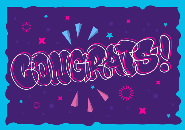 Congratulation Congrats Greeting Card Flyer Poster Hand Drawn  Lettering Type Design Throw Up Bubble Graffiti Vector Graphic - Wektor, obraz