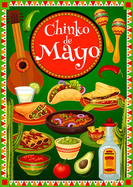 Cinco de Mayo holiday mexikói étel és ital - Vektor, kép