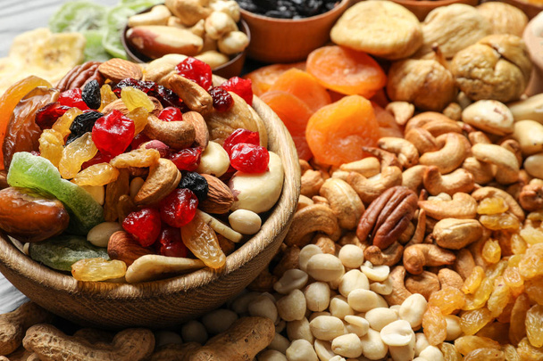 Composition of different dried fruits and nuts, closeup - Valokuva, kuva
