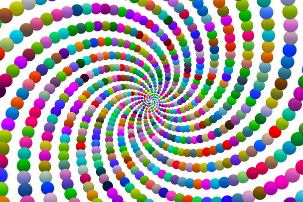 renderowania 3D wielobarwnych sfer, tworząc kształt spirali vortex jak na białym tle. - Zdjęcie, obraz