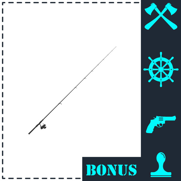 Fishing rod icon flat. Simple vector symbol and bonus icon - Vector, Image