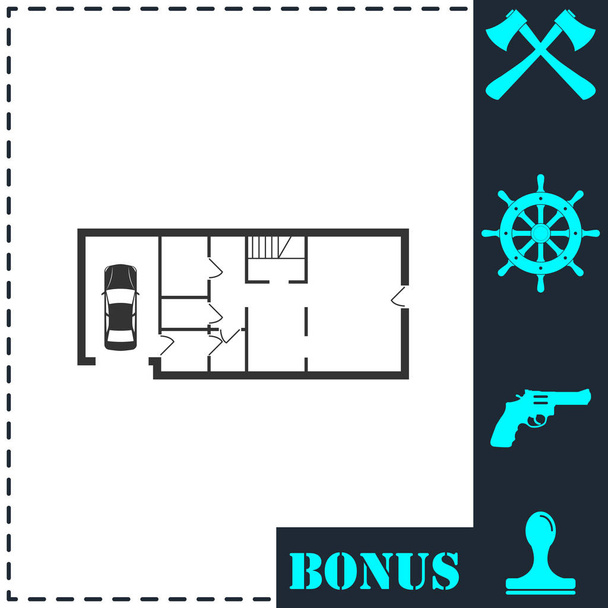 Hausplan-Ikone flach. Einfaches Vektor-Symbol und Bonus-Symbol - Vektor, Bild