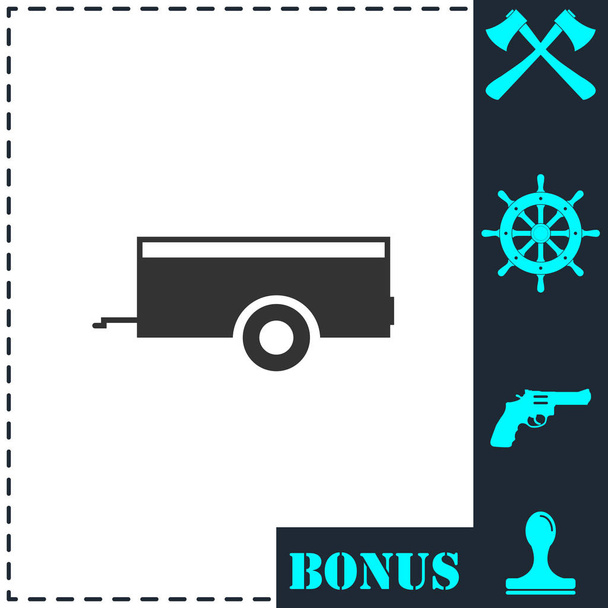 Auto aanhangwagen pictogram plat. Eenvoudige vector symbool en bonus pictogram - Vector, afbeelding