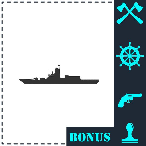 軍艦アイコンフラット。シンプルなベクトル記号とボーナスアイコン - ベクター画像