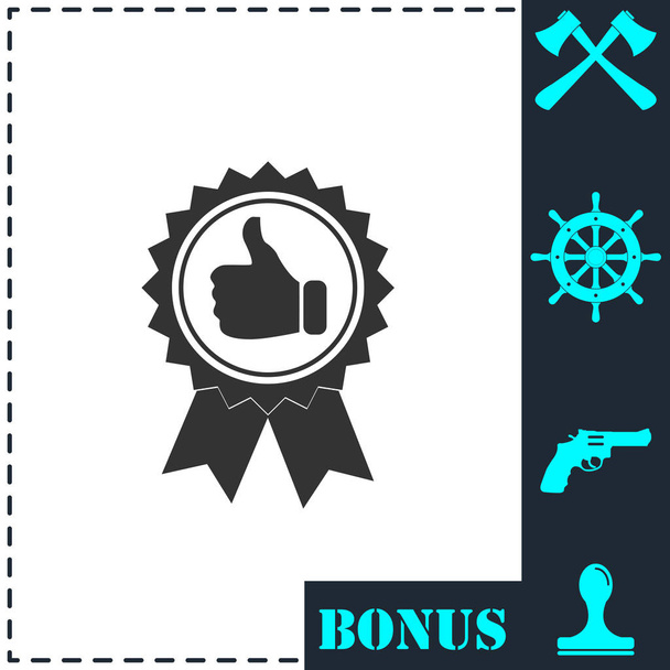 Banner ribbon Thumb up icon flat. Simple vector symbol and bonus icon - Vector, Image