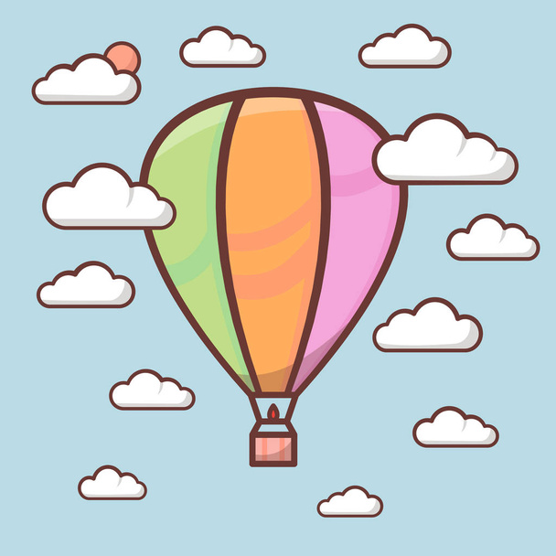Mignon ballon à air avec contour dans le ciel avec des nuages, illustration enfants. Vecteur
 - Vecteur, image