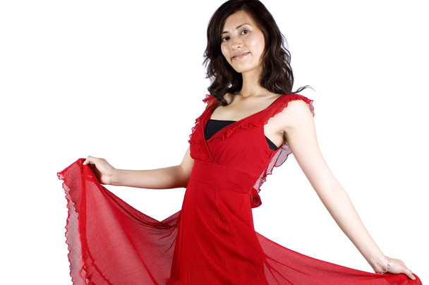 Menina chinesa em saia vermelha
 - Foto, Imagem