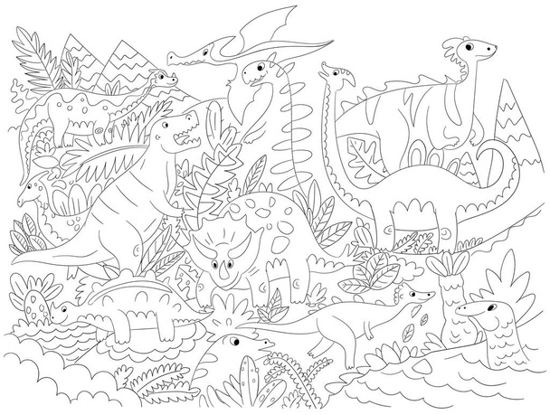 Illustrazione vettoriale Dinosauro Personaggio Cartone animato immagine da colorare
 - Vettoriali, immagini