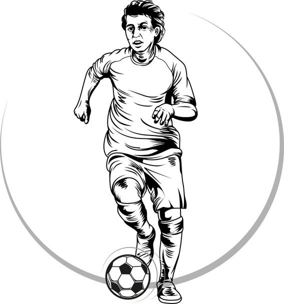 Vector illustration, sketch football or soccer player in action - Vector, Image
