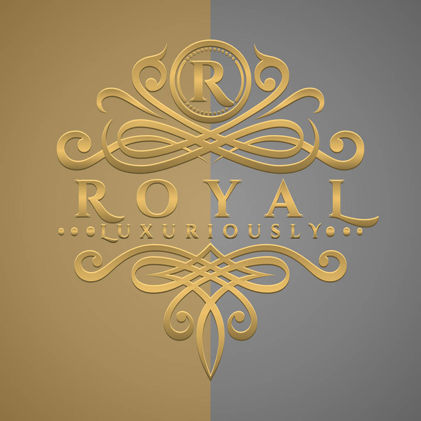 Logotipo clásico de lujo de la letra R con el logotipo en relieve del estilo del oro
 - Vector, imagen
