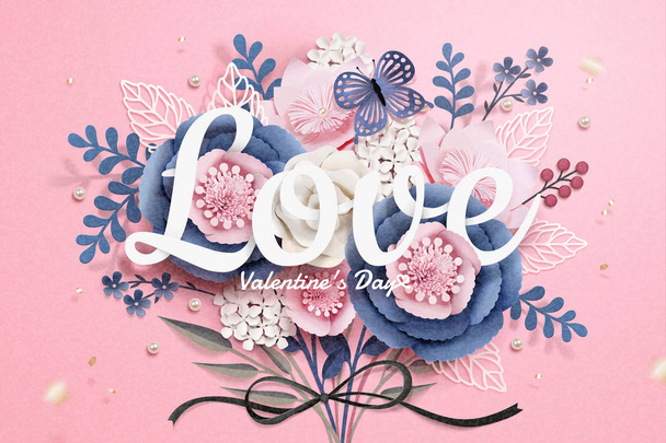 Happy Valentine's Day with paper flowers boutique in 3d illustration - Vektor, Bild