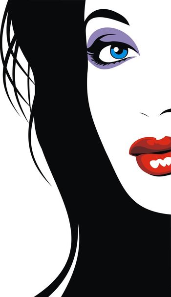 gemakkelijk gezicht van meisje met rode lippen - Vector, afbeelding