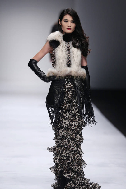 A model displays a new creation at the Christophe Terzian X Nn fashion show during the Shanghai Fashion Week Fall/Winter 2015 in Shanghai, China, 10 April 2015. - Фото, зображення