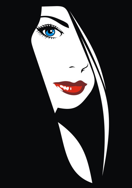Легкое лицо девушки с красными губами
 - Вектор,изображение