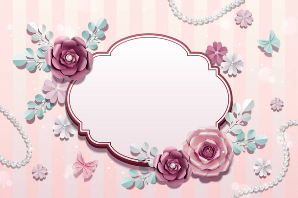 Romantic paper flowers with pearl background in 3d illustration - Vetor, Imagem