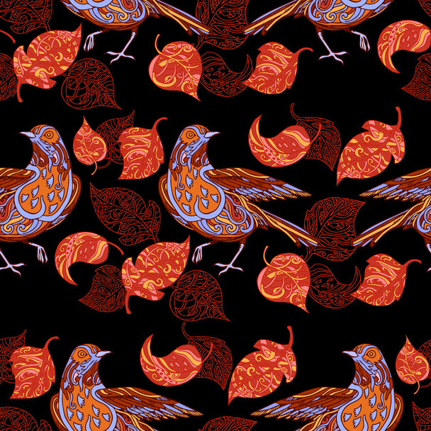 Вінтажний фон, птахи та листя, безшовний візерунок моди
 - Вектор, зображення