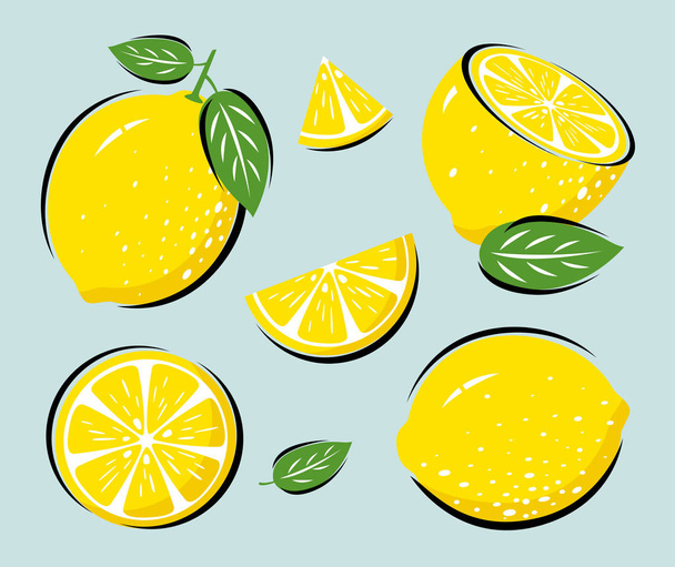 Yellow lemon with leaves vector illustration - Vector, Image
