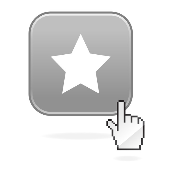 mattierte graue Taste mit Sternsymbol und Cursor-Hand auf weiß - Vektor, Bild