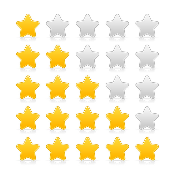 Five stars ratings with shadow and reflection on white - Vector, Image