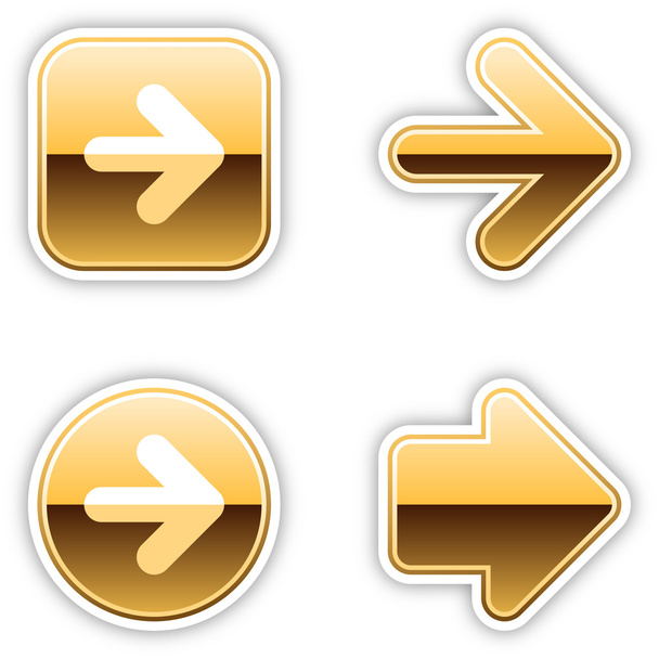 Золоті металеві стрілки веб-кнопки з сірим відображенням на білому
 - Вектор, зображення