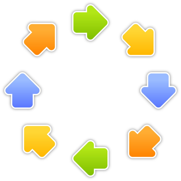 web 2.0 ボタン ステッカー矢印シンボル。白い背景の上の影付きのカラフルな図形。10 の eps - ベクター画像