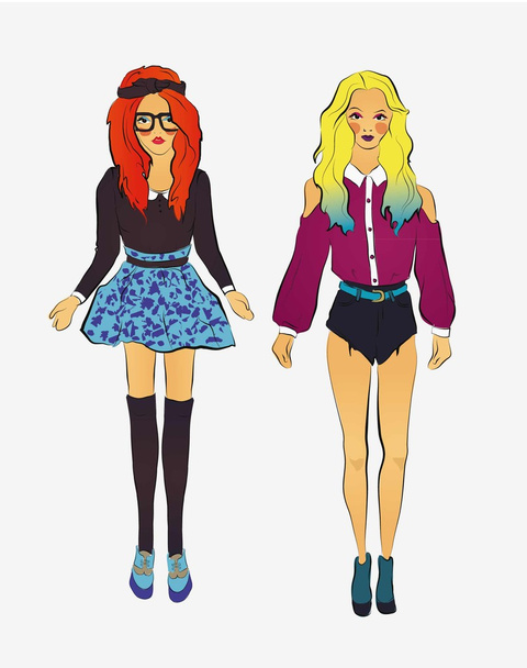 Girls in skirt and shorts - Vector, Image