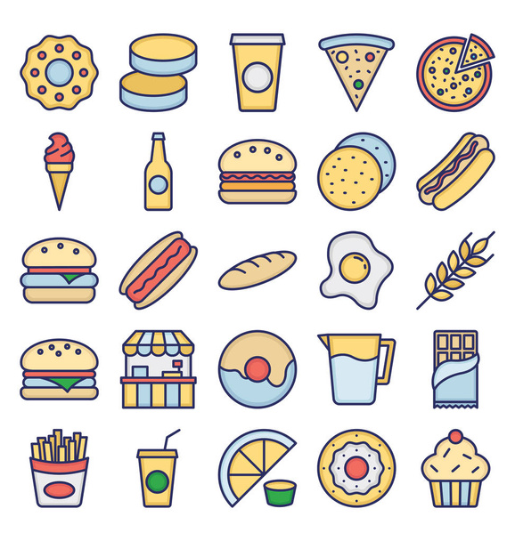 Food, Drinks, Fruits, Vegetables Vector Icons set That can be easily modified or edit - Vector, Image