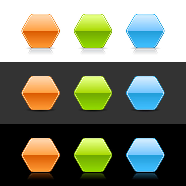 光沢のある色の sexangle サイン 2.0 の web ボタン - ベクター画像