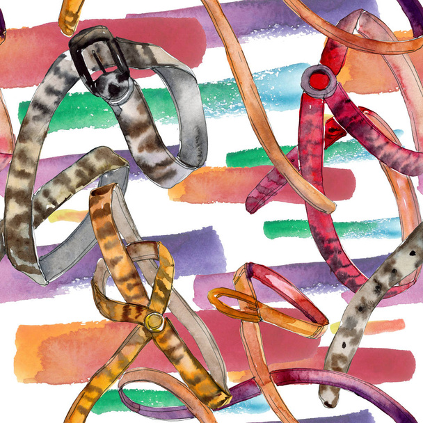Leather spotted belt sketch fashion glamour illustration in a watercolor style background. Seamless background pattern. - 写真・画像
