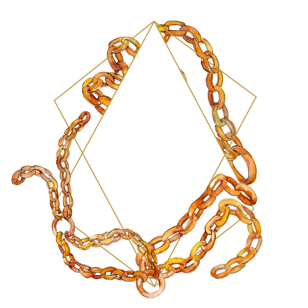 Cinturón cadena dorada moda glamour ilustración en un fondo de estilo acuarela. Marco borde ornamento cuadrado
. - Foto, imagen
