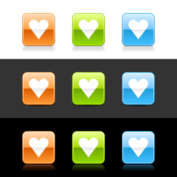 glanzend gekleurde web 2.0 knoppen met hart teken - Vector, afbeelding