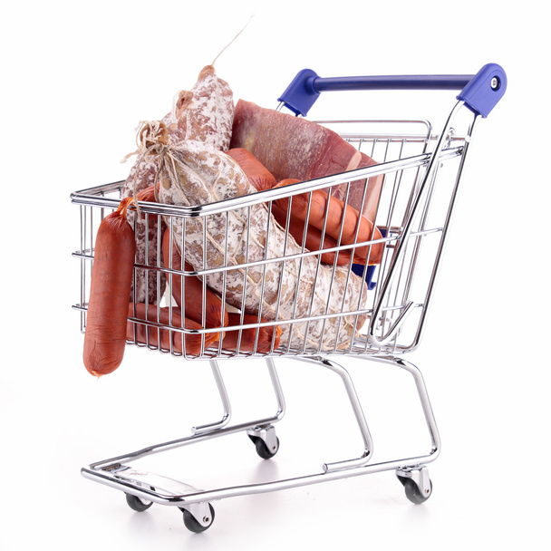 shopping cart with meat - 写真・画像