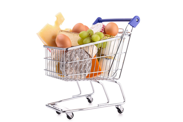 shopping cart with groceries - Fotoğraf, Görsel